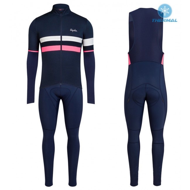 2017 Rapha Brevet blauw-Rose Winter Set Wielerkleding Wielershirt lange mouw+Lange fietsbroeken Bib 2547